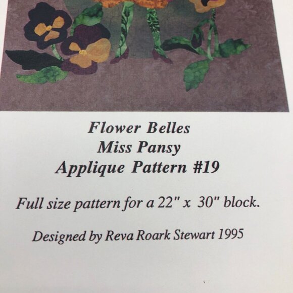 Vtg Miss Pansy Applique Pattern #19 By Reva Roark Stewart 1995 with Fabric Face - Picture 4 of 7